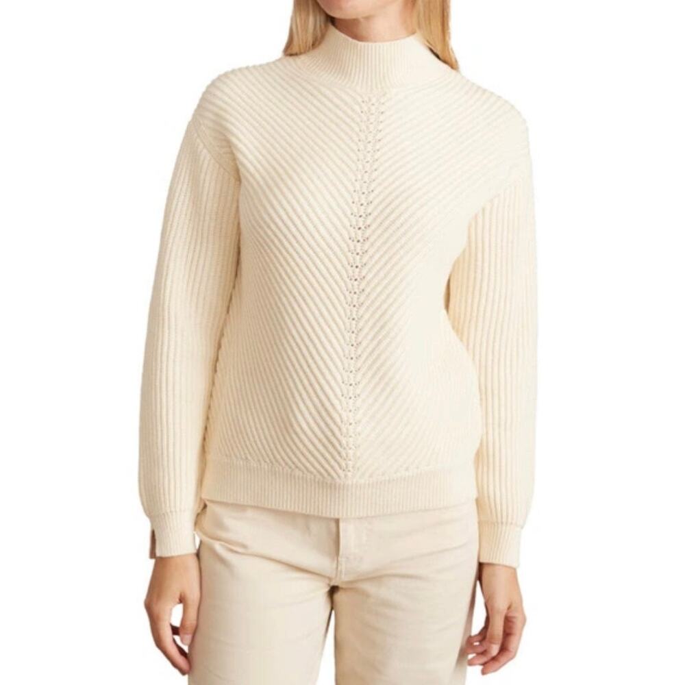 MARINE LAYER Skylar Turtleneck Sweater Ivory Cotton Wool Blend Size Large